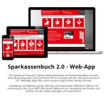 Darstellung der Sparkassenbuch 2.0 Web-App auf mehreren Geräten mit rotem Design.