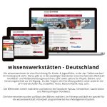Screenshot der Website der Wissenswerkstätten mit verschiedenen Geräten wie Laptop und Tablet.