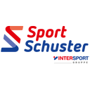 Logo von Sport Schuster mit den Farben Rot, Blau und Orange sowie dem Text 'Sport Schuster' und 'INTERSPORT Gruppe'.