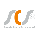 Logo der SCS in quadratischer Form mit orangefarbenem Element.
