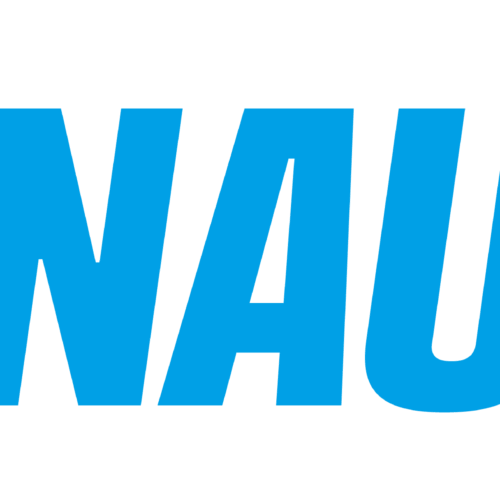 KNAUF Logo in blauer Schrift auf schwarzem Hintergrund.