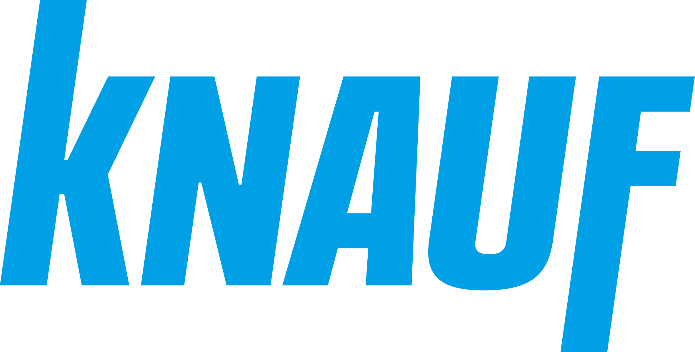 KNAUF Logo in blauer Schrift auf schwarzem Hintergrund.
