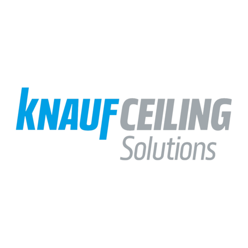 KNAUF Logo für Deckenlösungen in blauer und grauer Schrift, symbolisiert innovative Bauprodukte und Lösungen.