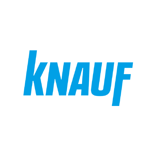 Logo von Knauf in blauer Schrift auf weißem Hintergrund.