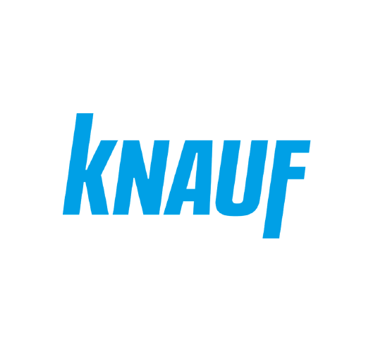 Logo von Knauf in blauer Schrift auf weißem Hintergrund.