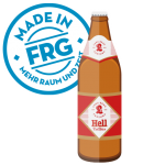 Grafik einer Bierflasche mit dem Etikett von Bierlangbräu und dem Aufdruck 'Made in FRG'.