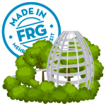 Grafik mit dem Text 'Made in FRG' und einer stilisierten Baumstruktur im Hintergrund.