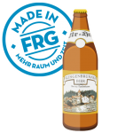 Illustration einer Klingenbrunner Bierflasche mit einem Etikett und einem Made in FRG-Symbol.