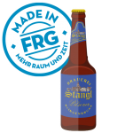 Grafik einer Stangl Pilsener Bierflasche mit dem Aufdruck 'Made in FRG'.