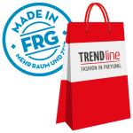 Rote Einkaufstasche mit dem Schriftzug 'TRENDline' und einem 'Made in FRG'-Logo.