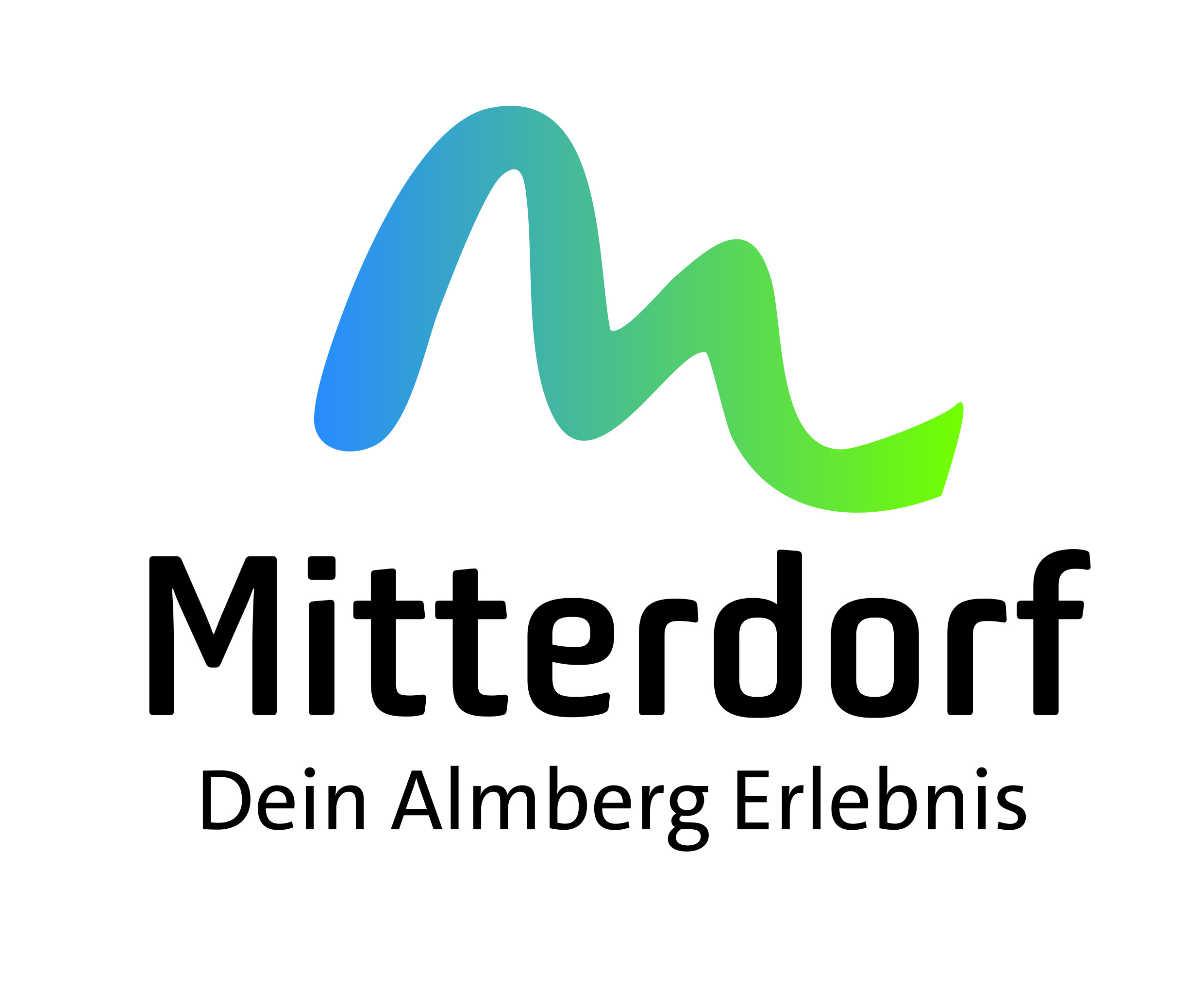 Logo von Mitterdorf, das den Schriftzug und eine stilisierte Wellenform in Blau und Grün zeigt.