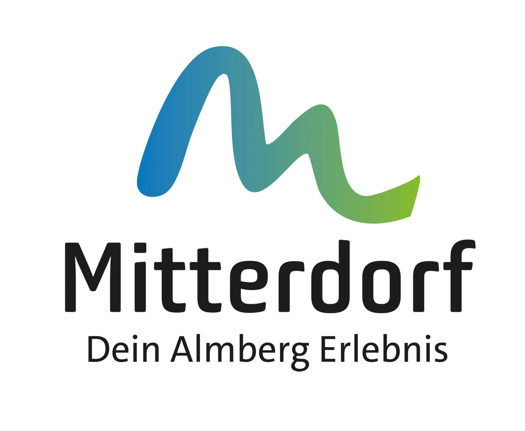 Logo von Mitterdorf in RGB-Farben mit stilisierten Bergen und Schriftzug.