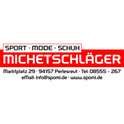 Logo von Michetschläger mit den Worten Sport, Mode und Schuh in roter Schrift auf weißem Hintergrund.