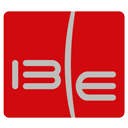 Logo von IBE Optics auf rotem Hintergrund mit grauem Schriftzug.