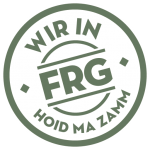 Logo mit dem Text 'Wir in FRG' und 'Hoid ma zamm' in einem runden Design.