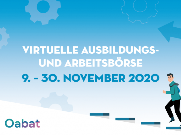 Grafik für eine virtuelle Ausbildungs- und Arbeitsbörse im November 2020 mit einem Mann, der eine Treppe hinaufsteigt.