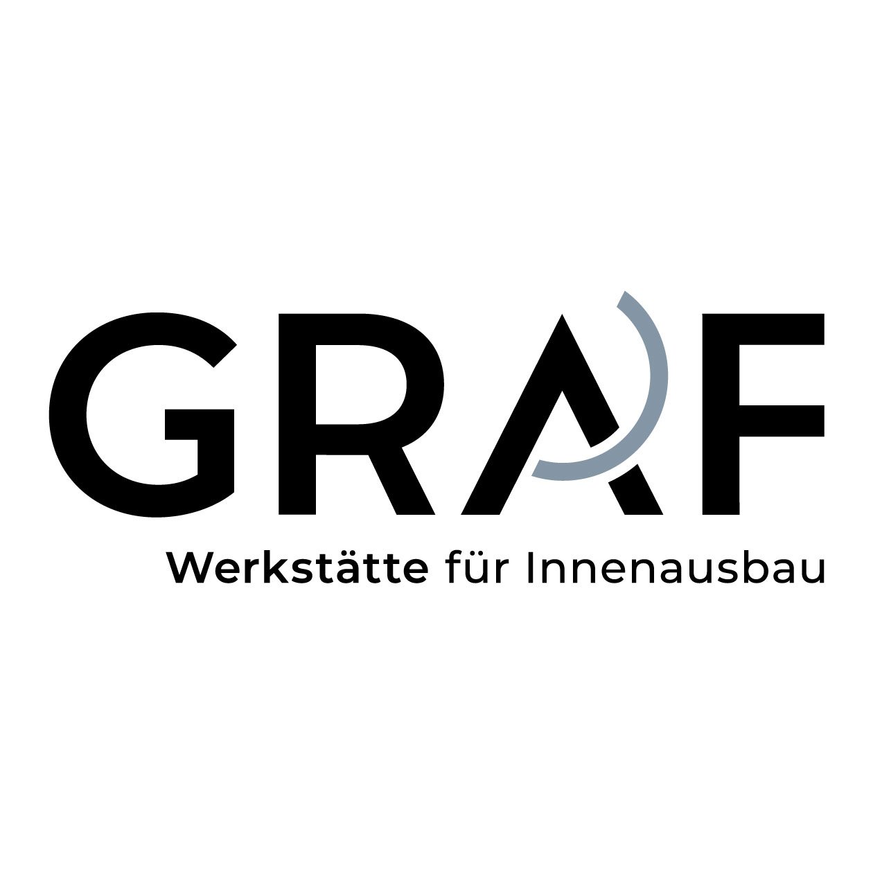Logo der Werkstätte für Innenausbau GRAF mit stilisierten Buchstaben und einem grafischen Element.