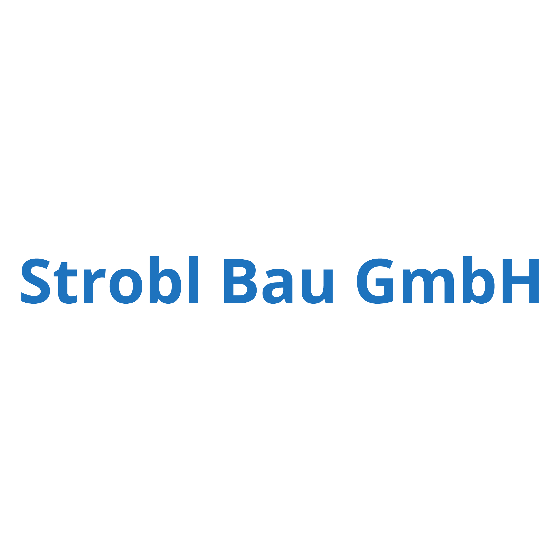 Logo der Strobl Bau GmbH in blauer Schrift auf schwarzem Hintergrund.