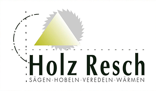 Logo von Holz Resch mit einem grünen Dreieck und dem Schriftzug in schwarzer Schrift.