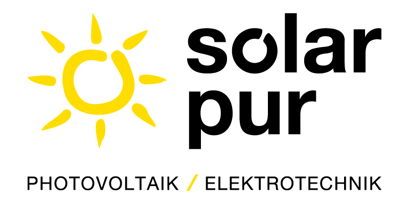 Logo von Solar Pur mit einem gelben Sonnenmotiv und dem Schriftzug in Schwarz.