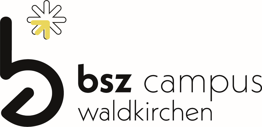 Logo des Beruflichen Schulzentrums Campus Waldkirchen mit stilisiertem Buchstaben B und einem Pfeil.