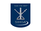 Logo der SIHGA mit einem Schwert und einer Zange auf blauem Hintergrund.