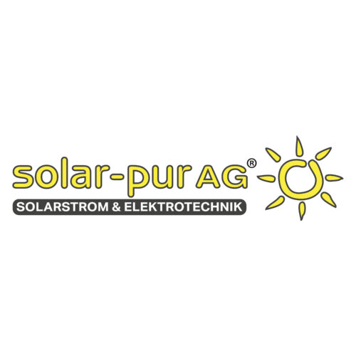 Logo der Solar-Pur AG mit dem Slogan Solarstrom und Elektrotechnik.