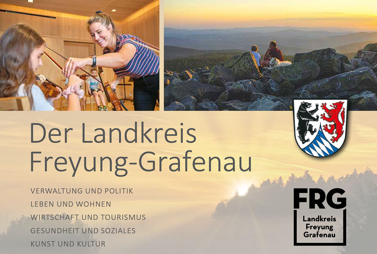 Broschüre mit dem Titel 'Der Landkreis Freyung-Grafenau' und verschiedenen Themenbereichen.