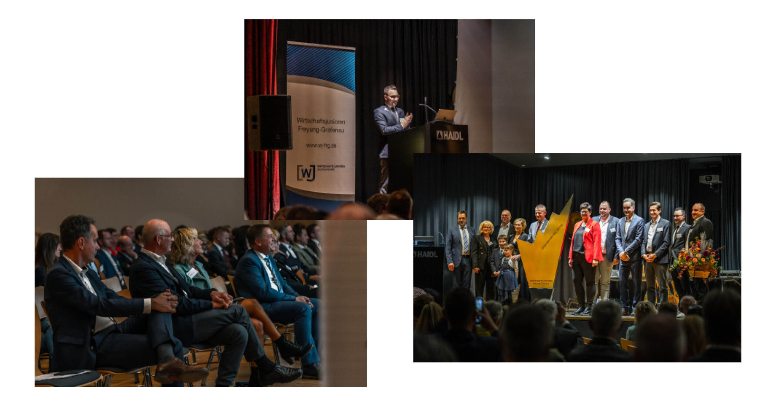 Ein Redner steht an einem Podium während einer Veranstaltung mit Publikum im Hintergrund. Ein Redner steht an einem Podium während einer Veranstaltung mit Publikum im Hintergrund.