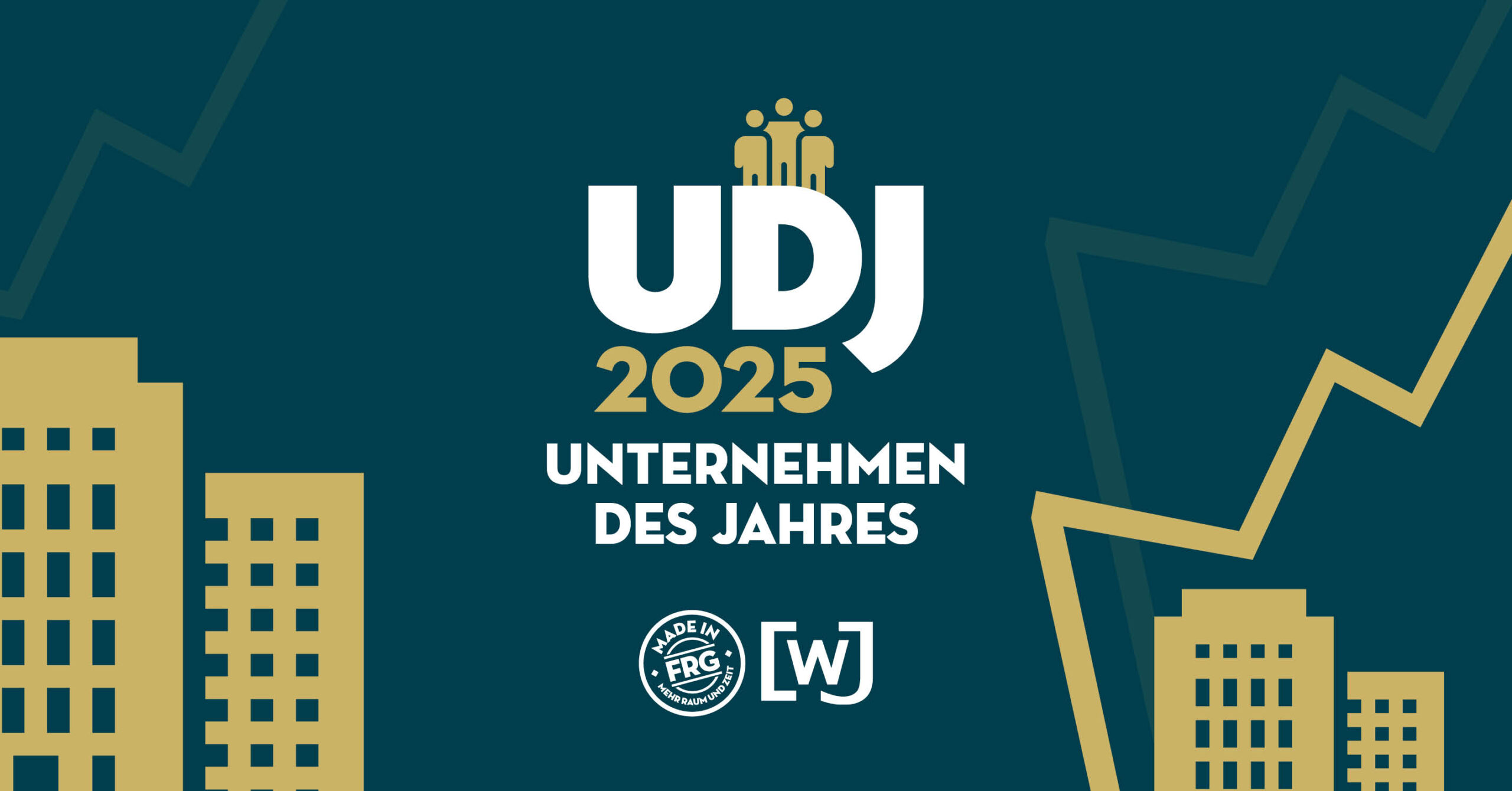 Logo für UDJ 2025 mit dem Text 'Unternehmen des Jahres' und grafischen Elementen. Logo für UDJ 2025 mit dem Text 'Unternehmen des Jahres' und grafischen Elementen.