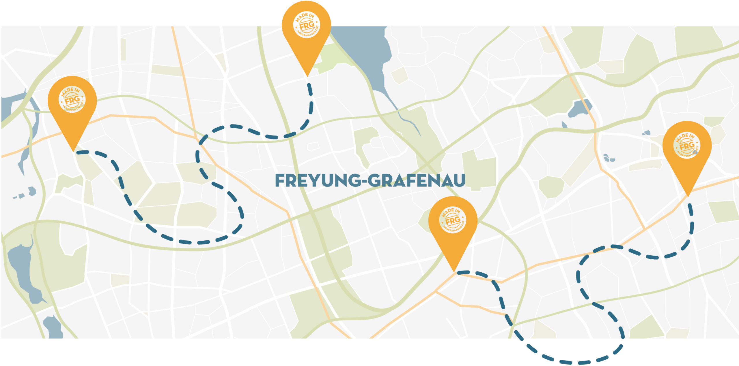 Eine Karte der MADE Gastro-Tour im Landkreis Freyung-Grafenau zeigt mehrere orange Markierungen und eine gestrichelte Route durch die Region.