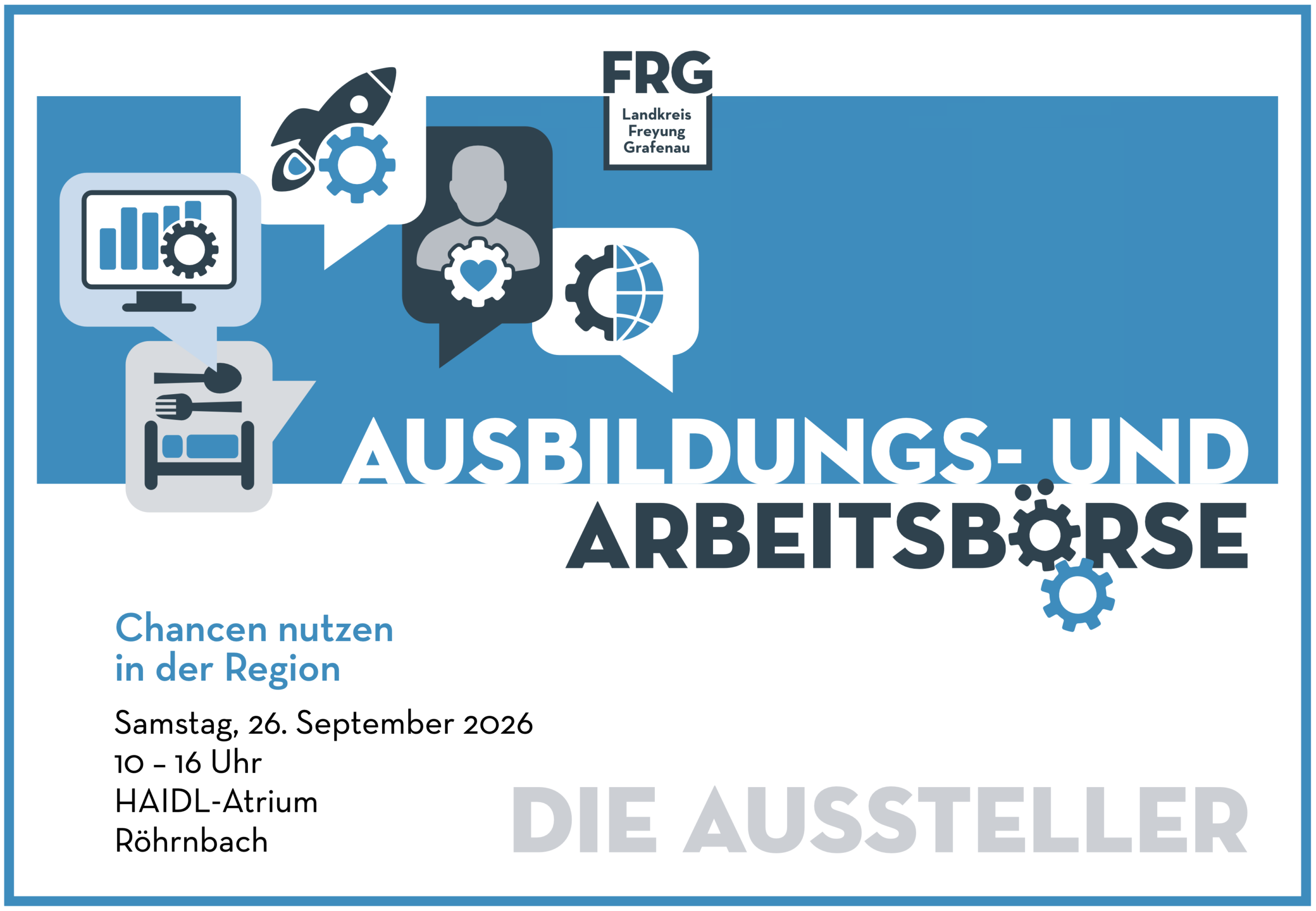 Grafik zur Ausbildungs- und Arbeitsbörse 2026 mit Terminen am HAIDL-Atrium in Röhrnbach und Chancen in der Region